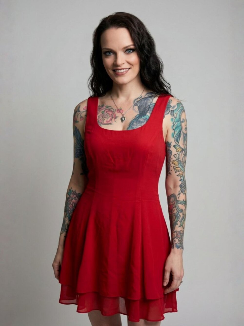 Hampton Nites ✦ Red Sleeveless Layered Hem Dress ✦ Square Neck Petite Party 6